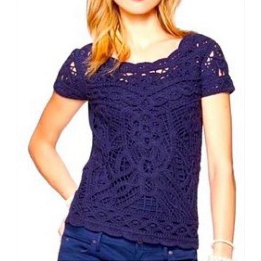 Lilly Pulitzer navy knit textured top size L nwt